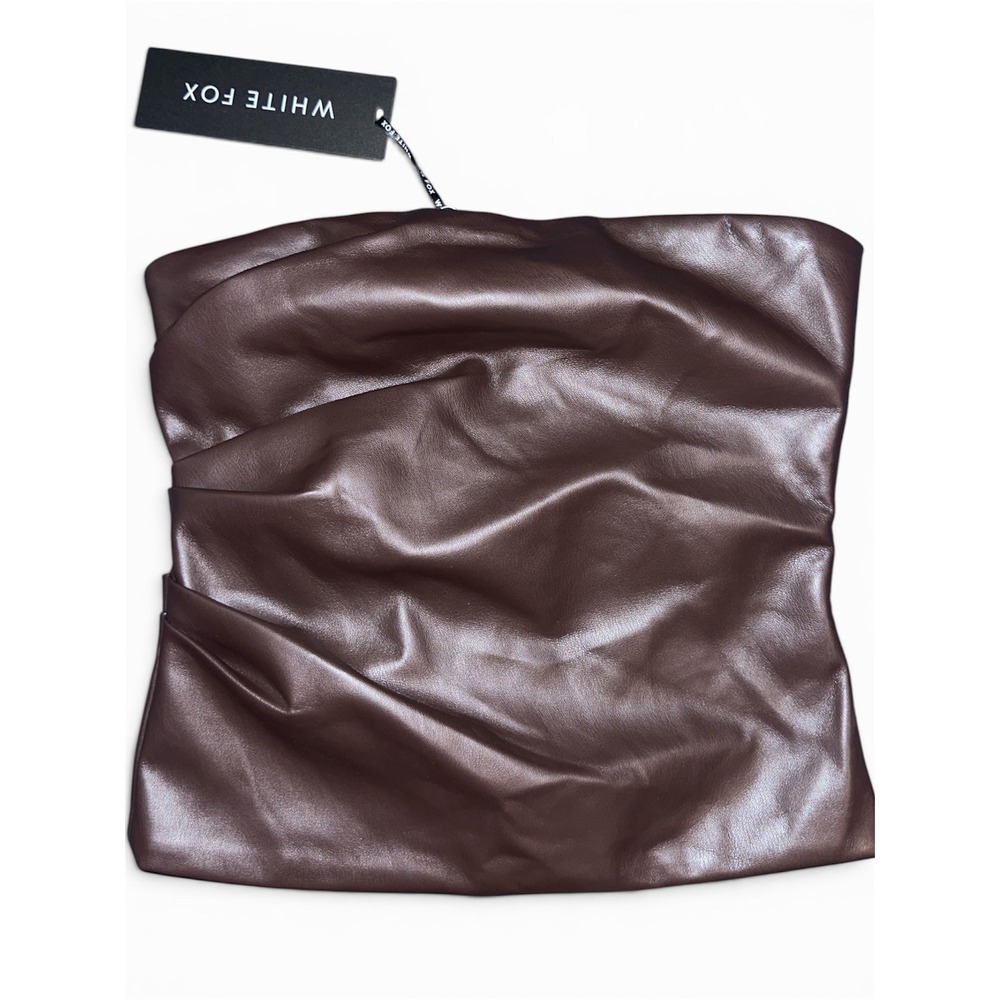 White Fox Boutique Brown Faux Leather Ruched Tube Top Strapless Bodice Small NWT
